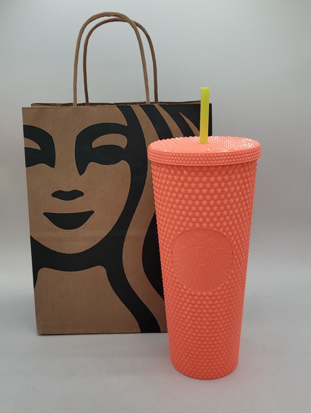 Starbucks Summer 2022 Dragonfruit (Coral/Salmon Pink) studded cold cup 24 Ounce